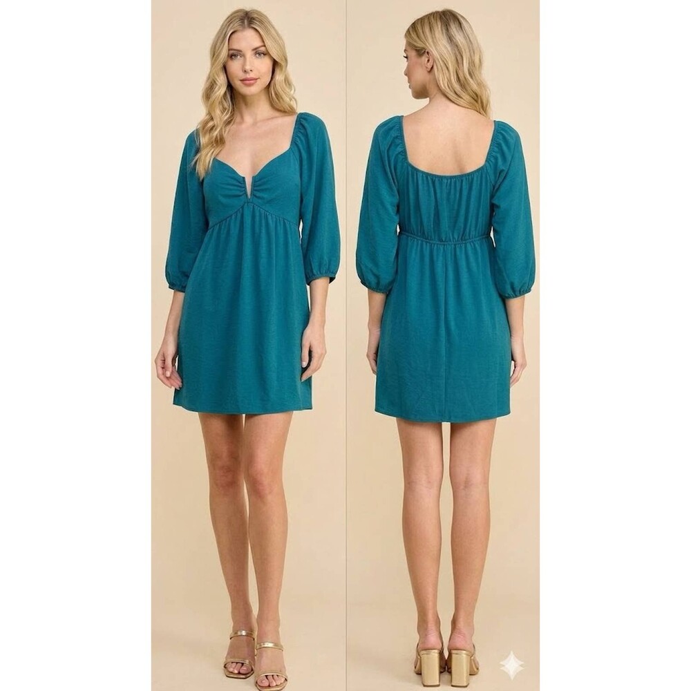 NWT Monteau Teal Mini Dress Puff Sleeves M